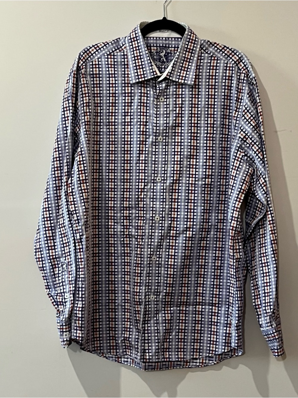 Bugatchi Shaped Fit Men’s Button Front Shirt Long Sleeve Blue Cotton No Size Tag